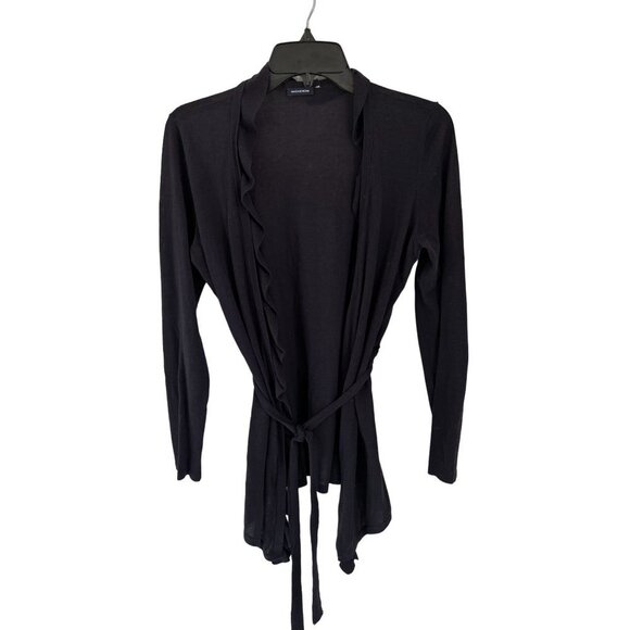 MAGASCHONI Cotton Cardigan Ruffled Front Belt Brown Long Sleeve Size Small - Picture 2 of 8